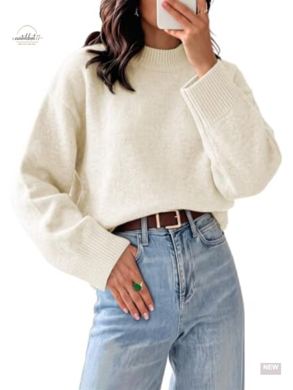 Mock Neck Oversized Batwing Sleeve Knit Pullover Sweater Women Long Sleeve